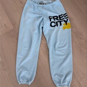 Free City Light Blue Sweatpants with Yellow Accent